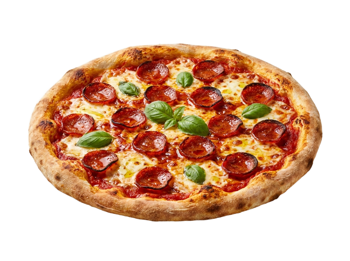 Loaded wood-fired pepperoni pizza