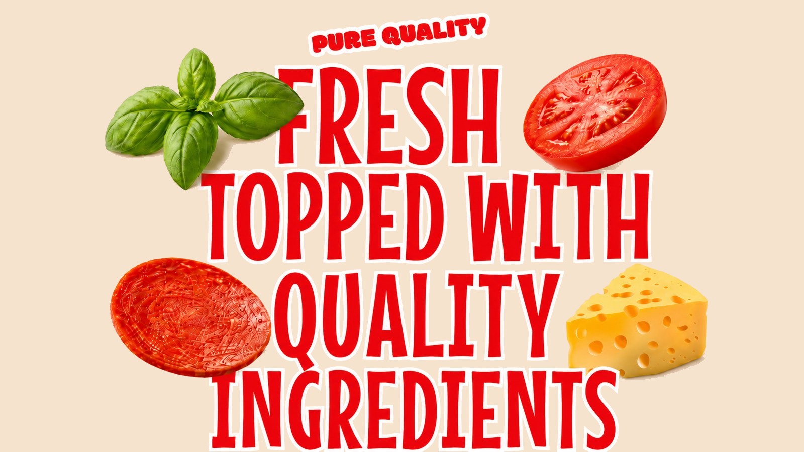 Pure quality — topped with fresh basil, tomato, pepperoni and cheese