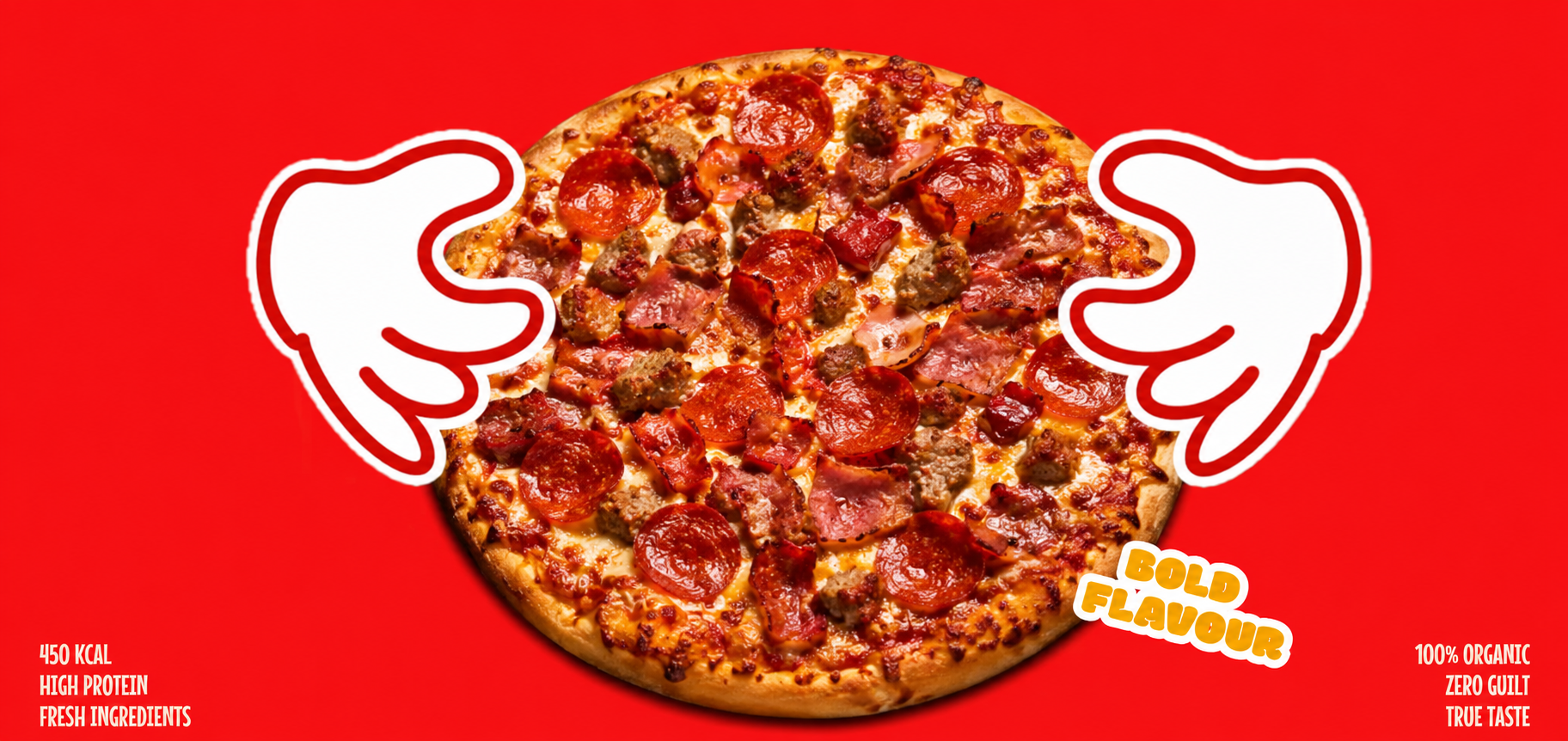 Bold flavour loaded pizza — 450 kcal, high protein, fresh ingredients, 100% organic